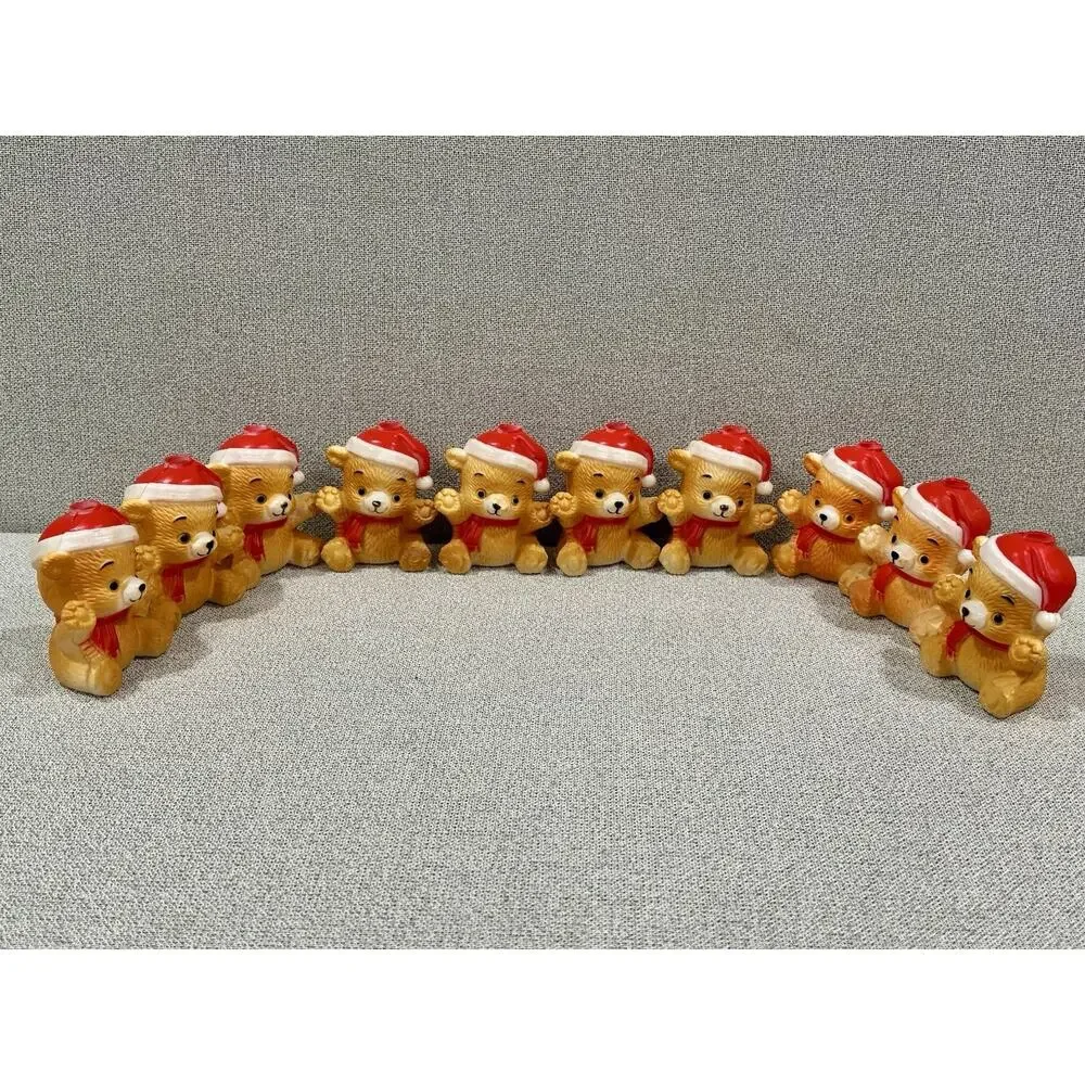 Lot Of 10 Vintage Christmas Teddy Bear Blow Mold Replacement Light Covers 3